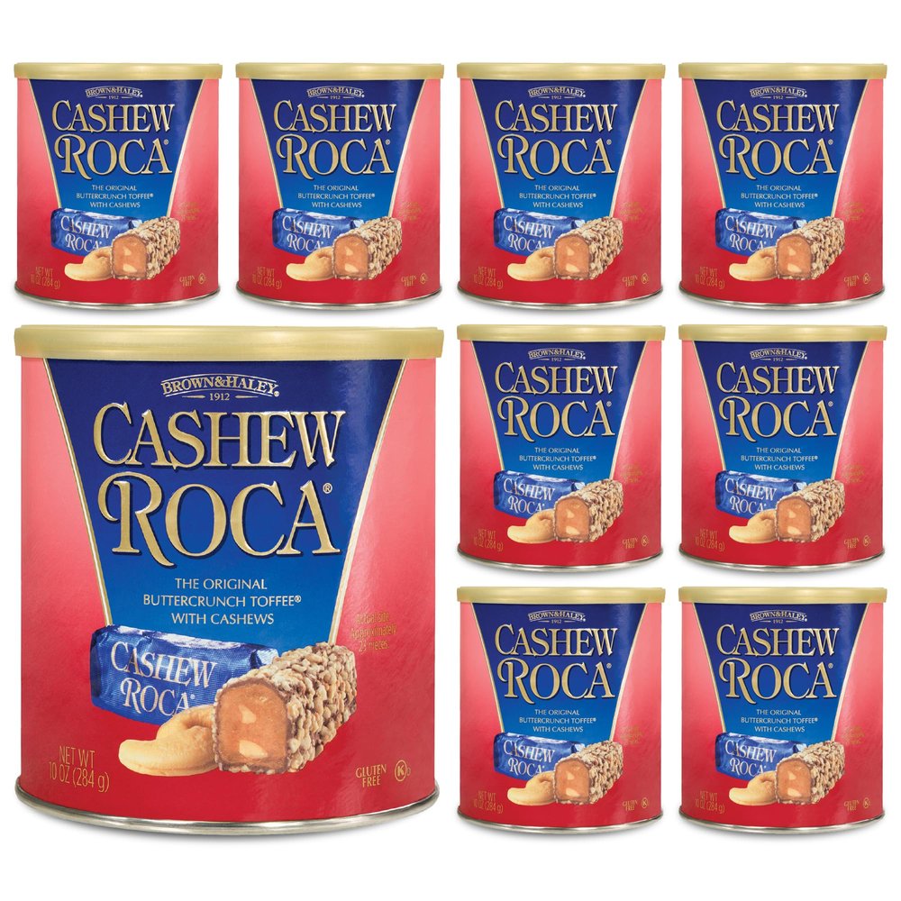 Almond Roca Case of 9 Canisters - 10oz Individually Wrapped Chocolate Candy Cashew - The Original Buttercrunch Toffee with Cashews - Gluten Free, Kosher, Chocolate