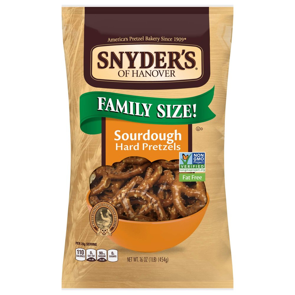 Snyder's of Hanover Pretzels, Sourdough Hard Pretzels, 16 Ounce Bag (Pack of 12)