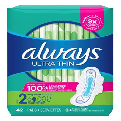 Always Pads Size 2 Ultra Thin 42 Count Long Super (Pack of 6)