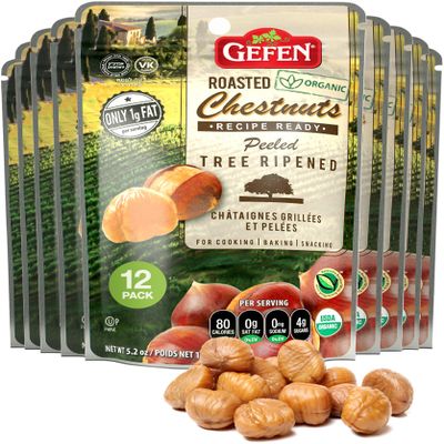 Gefen Organic Whole Peeled and Roasted Chestnuts, 5.2oz (12 Pack) | Chestnuts Peeled and Ready to Eat | Great for Cooking & Baking | Gluten Free | Kosher
