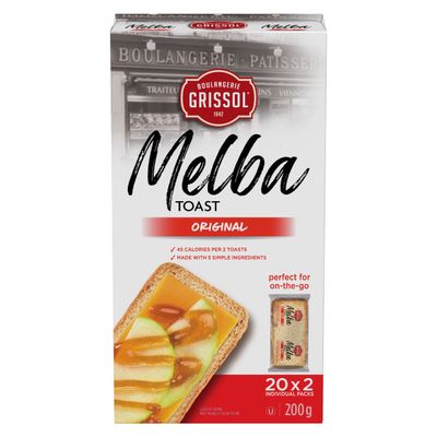 Boulangerie Grissol Melba Toast, Original, Perfect-for-on-the-go (20x2 individual packs), 200g/7.1 oz