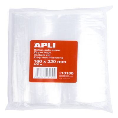 APLI 13130 Cellophane Self Seal Bags, Pack of 100, 160 x 220 mm