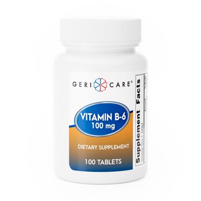 GeriCare Vitamin B-6 100mg, 100 Tablets  Daily Nutritional Support for Healthy Brain Function, Mood Enhancement, Circulatory Health & Metabolism  Helps Combat Fatigue & Promote Overall Wellness
