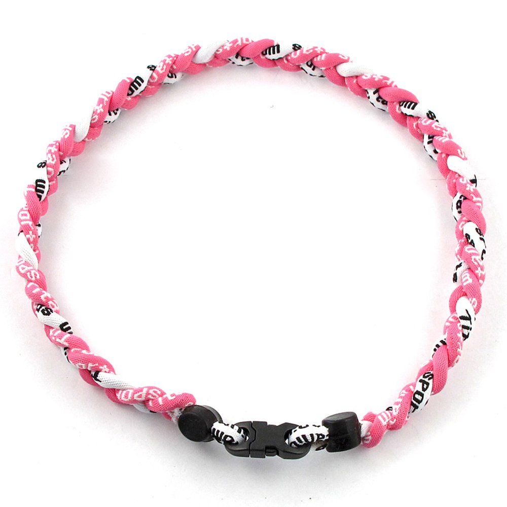 MapofBeauty 18" Three Braided Rope Sport Tornado Necklace (Pink/White)