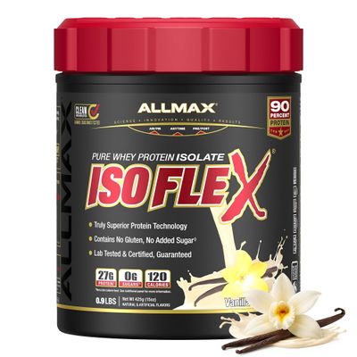 ALLMAX ISOFLEX Pure Whey Isolate Protein Powder - Gluten Free, Low Lactose, Sugar-Free - High-Protein, Clean, Keto-Friendly for Pre Post Workout Supplement for Women and Men | Vanilla, 1lb