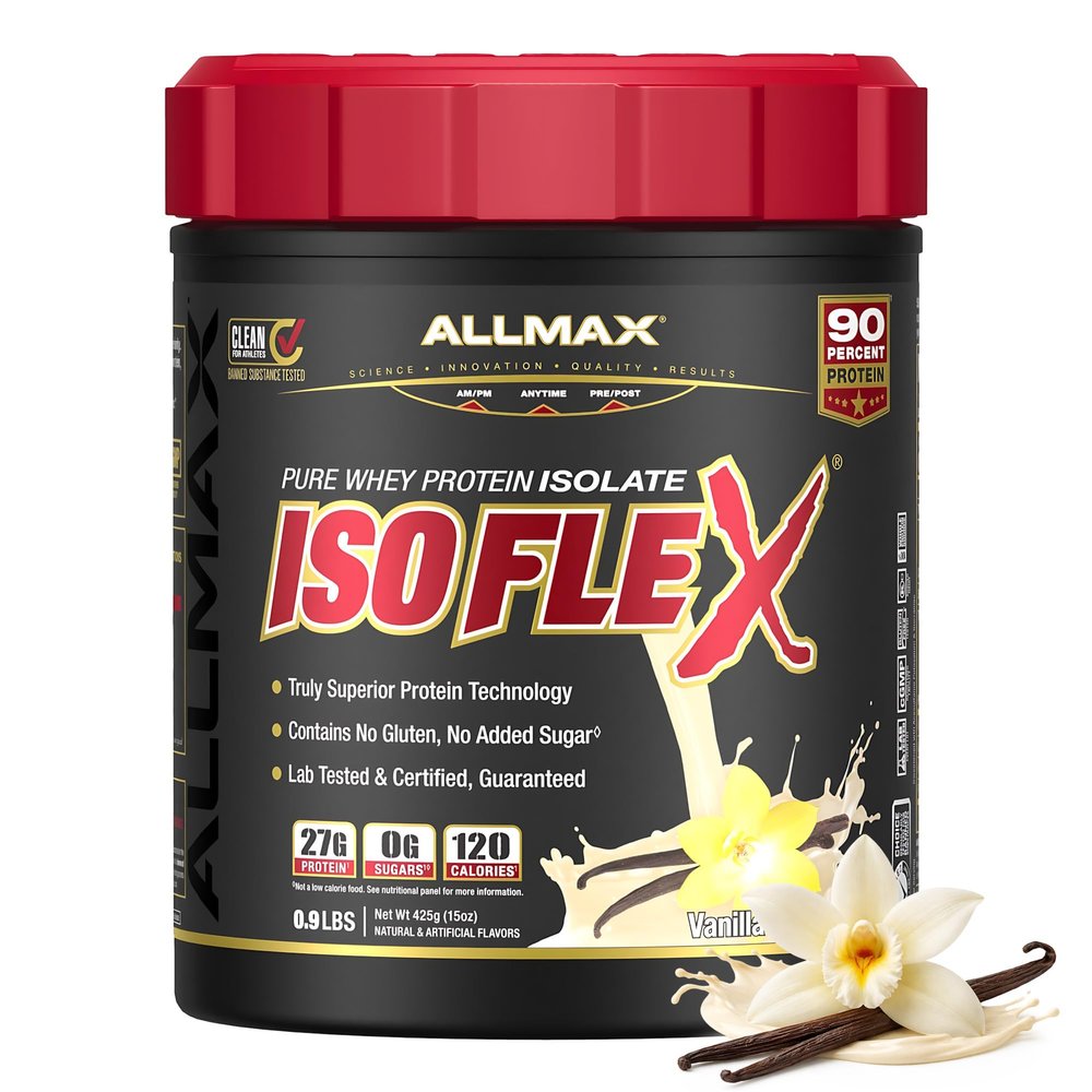 ALLMAX ISOFLEX Pure Whey Isolate Protein Powder - Gluten Free, Low Lactose, Sugar-Free - High-Protein, Clean, Keto-Friendly for Pre Post Workout Supplement for Women and Men | Vanilla, 1lb