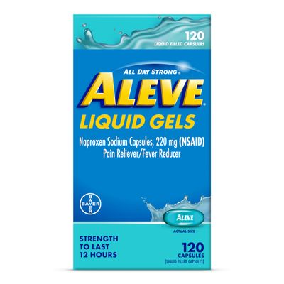 Aleve Liquid Capsules, Naproxen Sodium Capsules 220 mg (NSAID), Pain Reliever/Fever Reducer, Fast Pain Relief, 120 Count