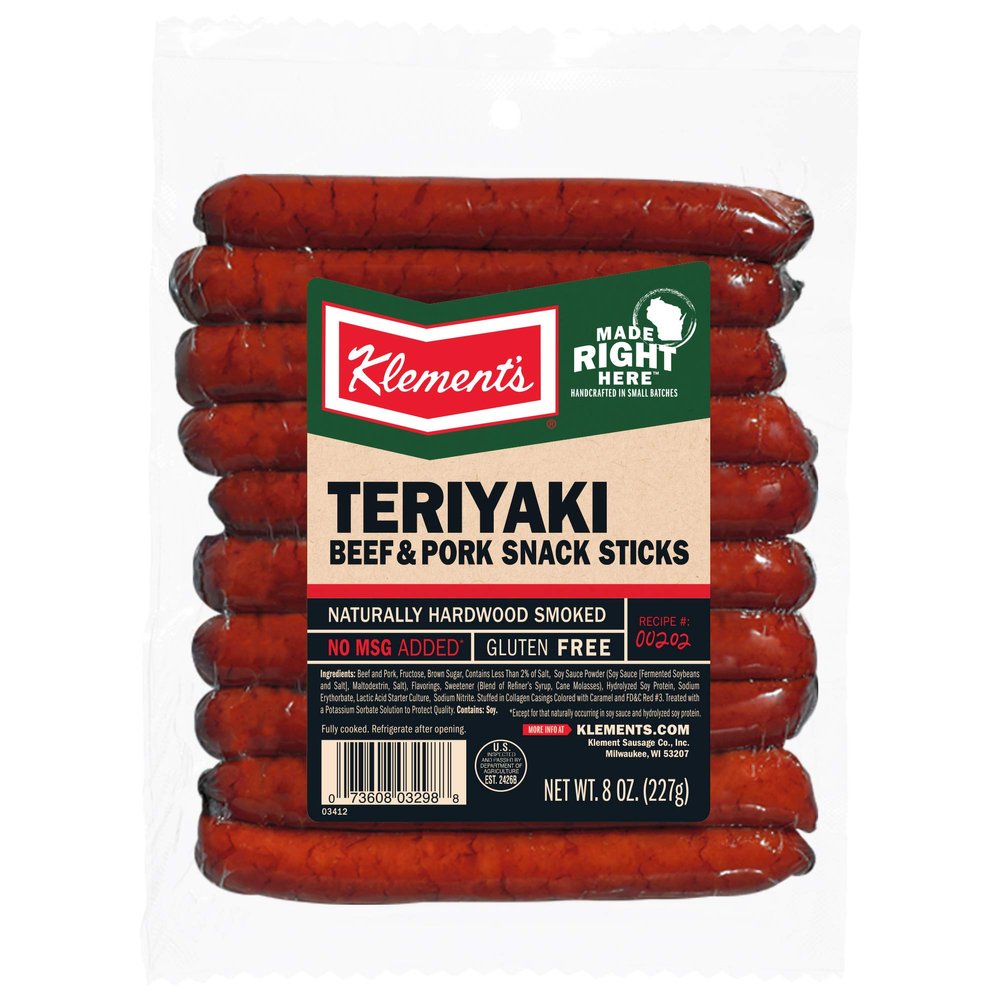Klement's Snack Sticks, Teriyaki, 8 Ounce