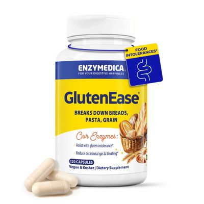 Enzymedica GlutenEase, Advanced Digestive Enzymes for Women and Men, Fast-Acting Formula for Bloating Relief & Digestive Health, Helps Break Down Gluten & Casein, 120 Capsules FFP