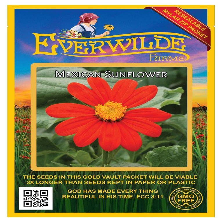Everwilde Farms - 100 Mexican Sunflower Wildflower Seeds - Gold Vault Jumbo Seed Packet