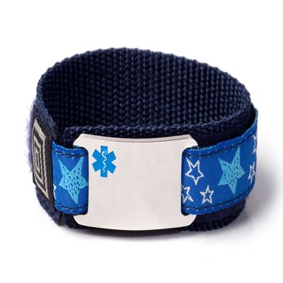 Allergic to Milk Kids Sport Medical ID Alert Bracelet with Blue Emblem for Children. Size 6.5" Max.