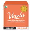 Veeda 100% Natural Cotton Tampons Super Plus Absorbency - Non-Applicator Tampons with leak proof protection - Unscented & Toxin Free - 16 Count view 1