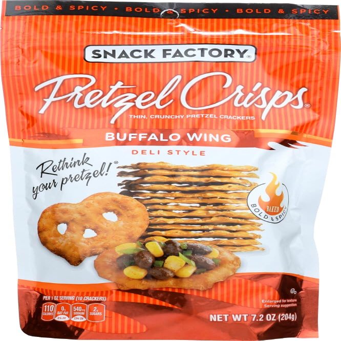 Snack Factory Pretzel Crisps Buffalo Wing 7.2Oz Pouch (Pack Of 12)