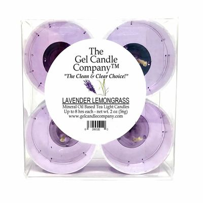 4 Pack of Lavender Lemongrass Scented Mineral Oil Based Up to 8 Hour Scented Tea Lights by The Gel Candle Company