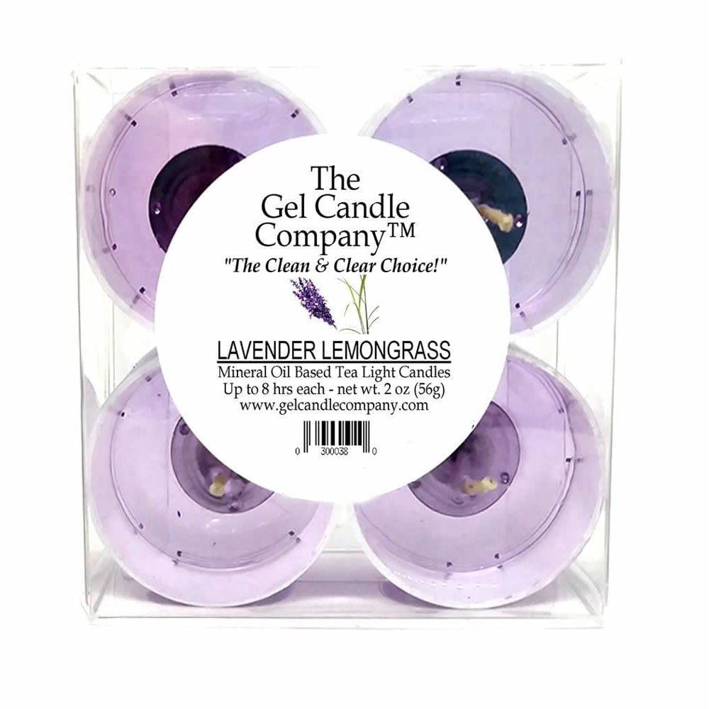 4 Pack of Lavender Lemongrass Scented Mineral Oil Based Up to 8 Hour Scented Tea Lights by The Gel Candle Company