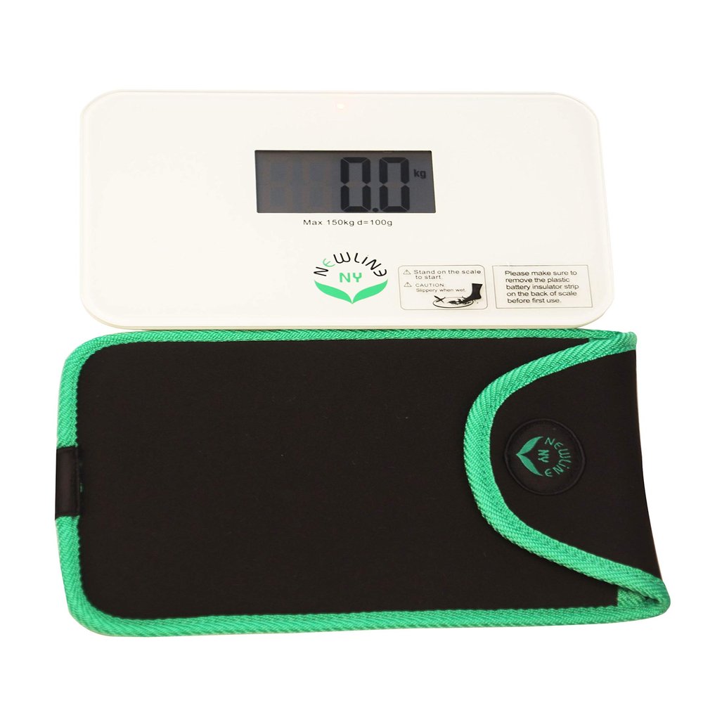 NewlineNY Step-on Super Mini Smallest Travel Bathroom Scale with Protection Sleeve: SBB0638SM-WH(White)+S001MG