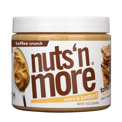 Nuts N More Toffee Crunch Peanut Butter Spread - High Protein, Low Carb, Low Sugar, Gluten Free, Non-GMO, All-Natural Nut Butter Snack (15oz Jar)