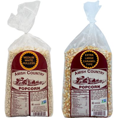 Amish Country Popcorn | 2-2 lb Bags | 2 lb Medium White and 2 lb Extra Large Caramel Type Popcorn Kernels Bundle | Old Fashioned, Non-GMO and Gluten Free