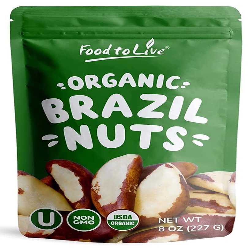 Food to Live - Organic Brazil Nuts, 8 Ounces Non-GMO, Raw, Whole, No Shell, Unsalted, Kosher, Vegan, Keto, Paleo Friendly, Bulk, Trail Mix Snack, Good Source of Selenium