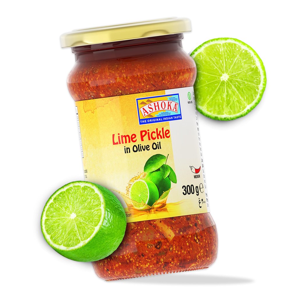 Ashoka 1932 | Lime Pickle in Olive Oil | All Natural | Authentic Indian Achaar | Gourmet Pickle | Rich Blends of Spices | Great with Lentils | Vegan | Kosher Certified | 300 Grams (Pack of 1)
