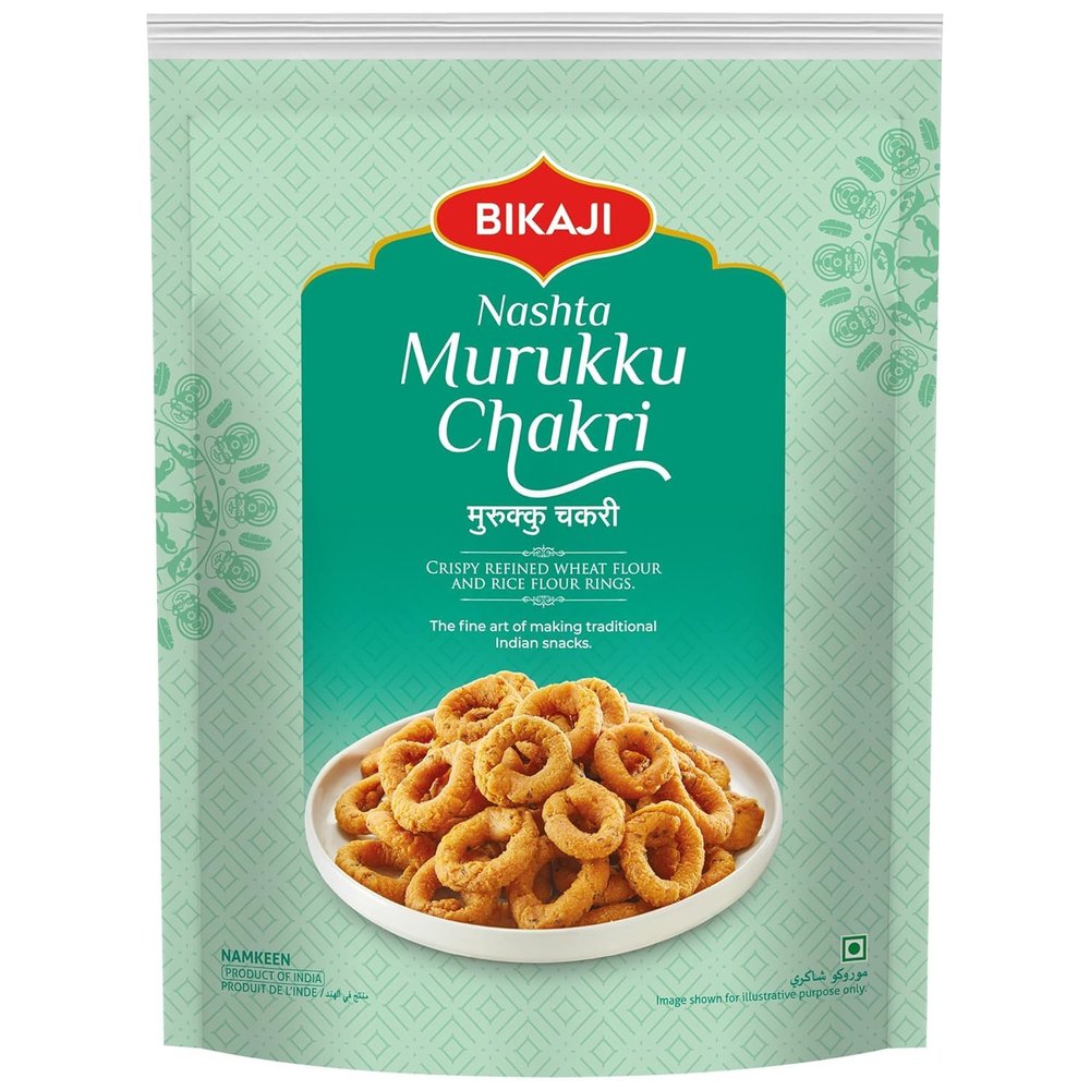 Bikaji Murukku/Chakri 400g | Crispy South Indian Snack | Traditional Rice Flour & Lentil Spiral Namkeen | Crunchy & Savory Ready-to-Eat Snack 14.1 oz