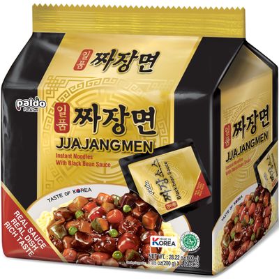 Paldo Fun & Yum Ilpoom Jjajangmen Noodles, Traditional Korean Black Bean Sauce Ramen, Savory & Sweet Chajang Flavor, Oriental Style Soupless Ramyun, 7.05oz (7.05 Ounce (Pack of 4))