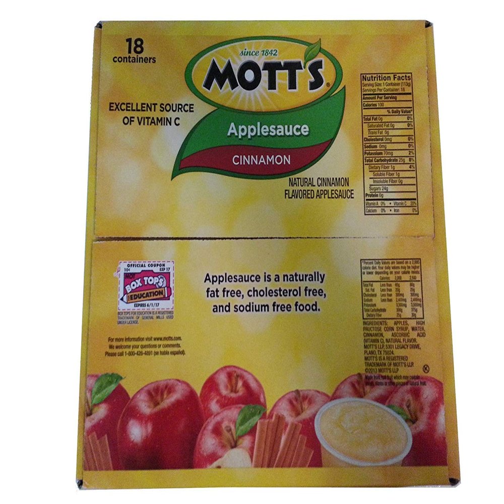 Motts Cinnamon Applesauce, Pack of 18 -4.0 oz Containers