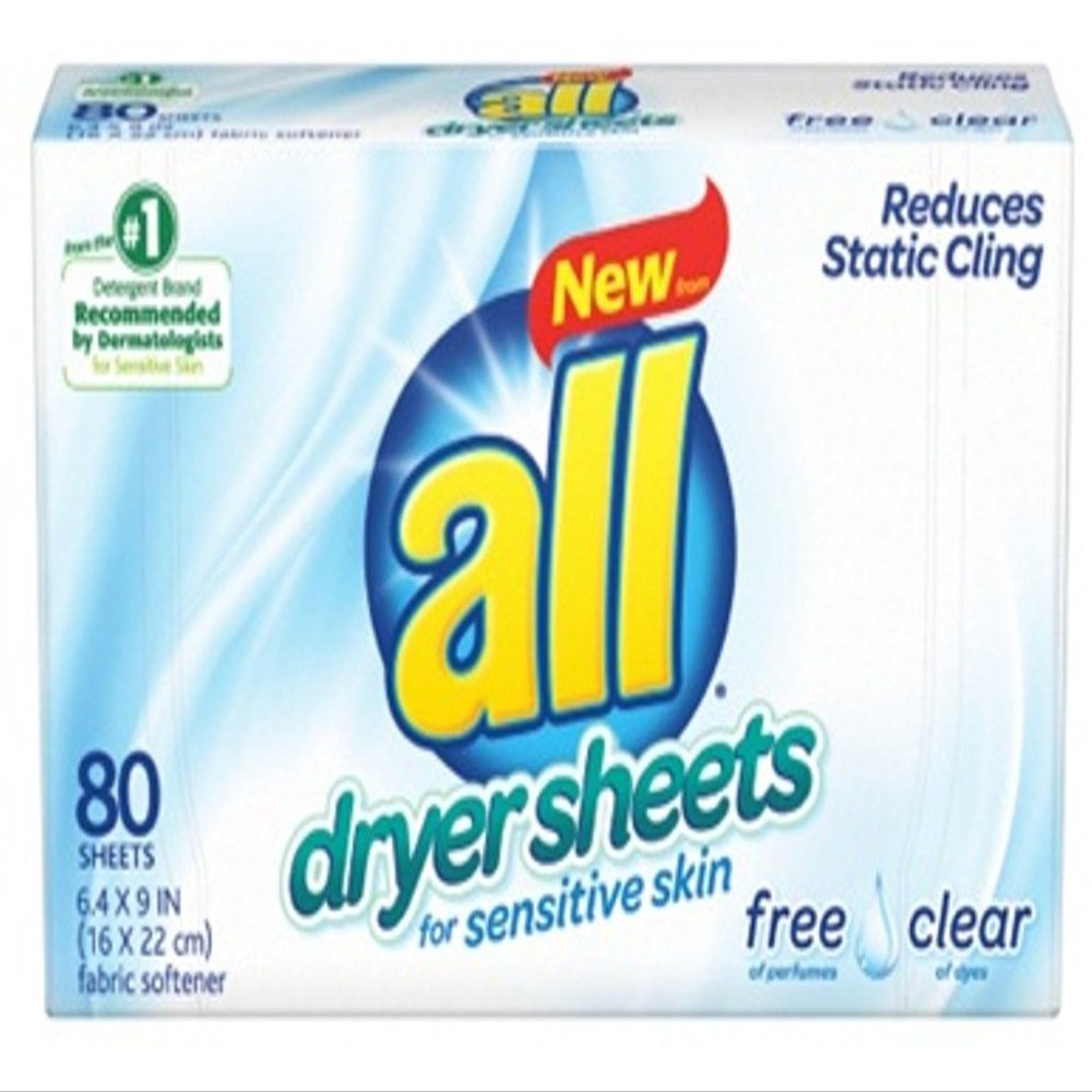 All Fabric Softener Dryer Sheets for Sensitive Skin, Free Clear, 80 Count