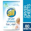 All Fabric Softener Dryer Sheets for Sensitive Skin, Free Clear, 80 Count view 3