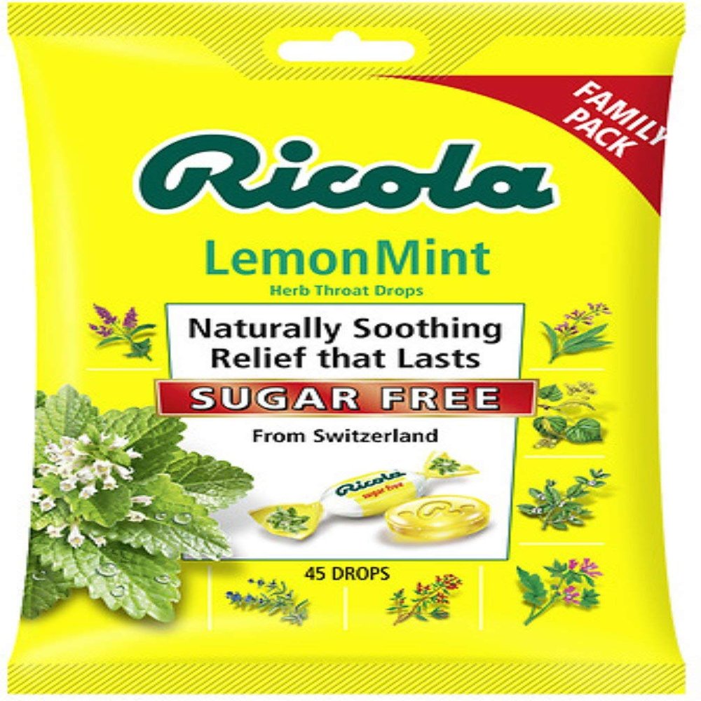 Ricola Sugar Free Large Bag Bundle, SF Lemon Mint (45 ct), SF Swiss Cherry (45 ct), 2 Bag Pack