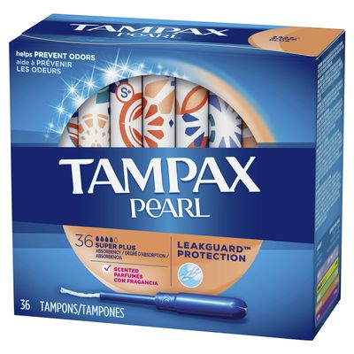 Tampax Pearl Plastic Tampons, Super Plus Absorbency, Scented, 36 Count