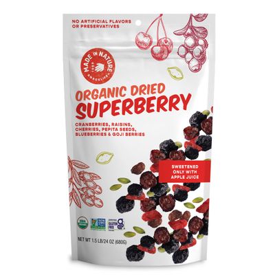 Made in Nature Organic Superberry Fruit Fusion, 24 Ounce (Pack of 1) Fruit and Nut Trail Mix, Non-GMO, Unsulfured, Gluten Free