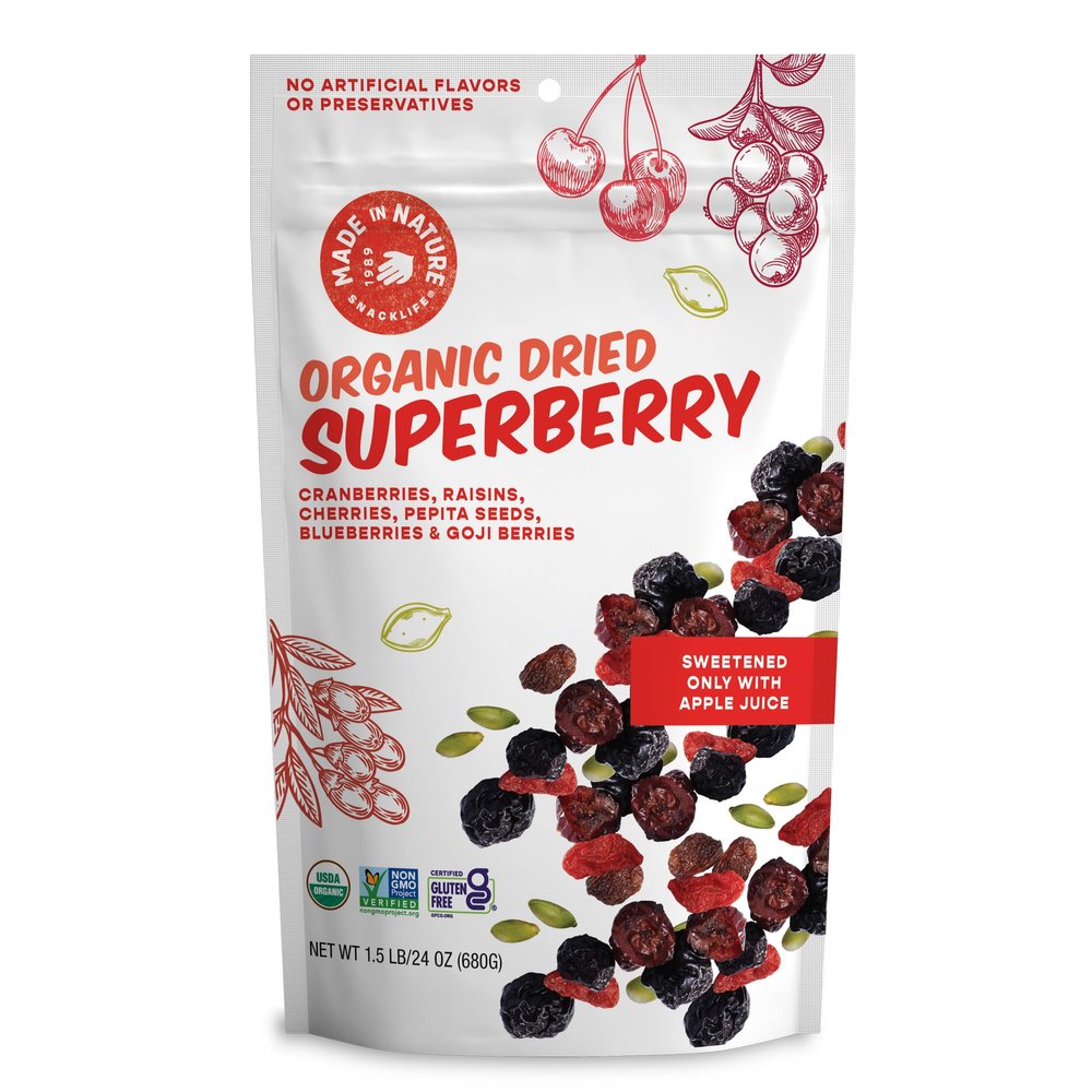 Made in Nature Organic Superberry Fruit Fusion, 24 Ounce (Pack of 1) Fruit and Nut Trail Mix, Non-GMO, Unsulfured, Gluten Free