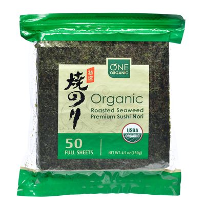 ONE ORGANIC Sushi Nori Premium Roasted Organic Seaweed (50 Full Sheets)