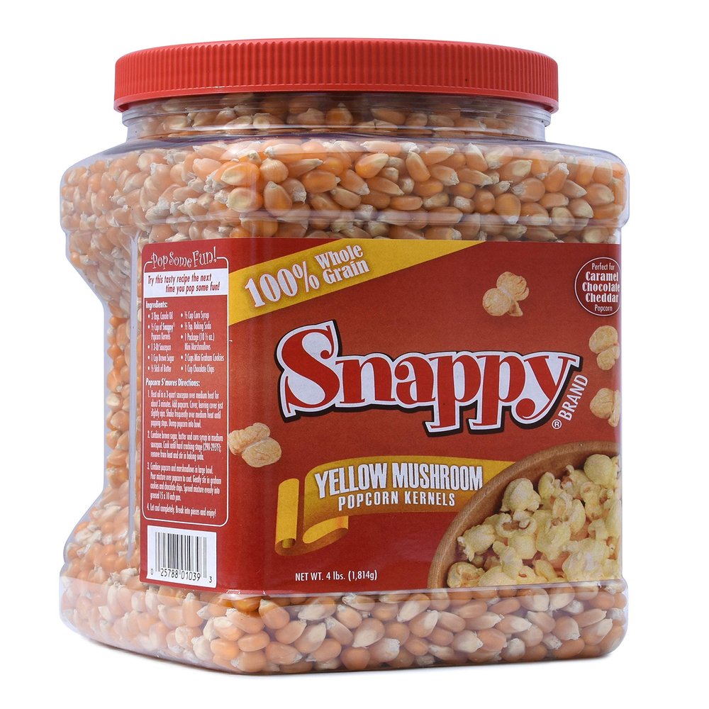 Snappy Yellow Mushroom Popcorn Kernels for Popping with Popcorn Machine, Air Popper or Stove Top, 4 lb. Resealable Jar