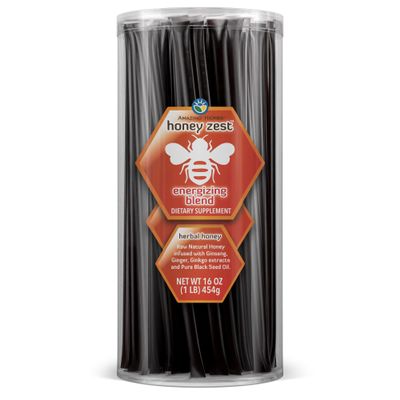 Amazing Herbs Raw Natural Honey - Herbal Honey Infused with Ginseng, Ginger, Ginkgo Extracts & Pure Black Seed Oil, Non GMO, Gluten Free Immune Booster - Honeyzest Energizing Straws, 100 Count