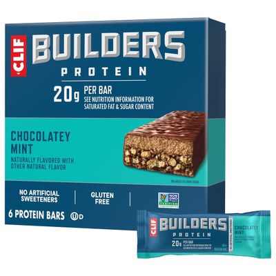 CLIF BUILDERS Protein Bars - Chocolate Mint Flavor - 20g Plant Based Protein - Gluten Free - Non-GMO - Low Glycemic - No Artificial Sweeteners - 2.4 oz. (6 Pack)