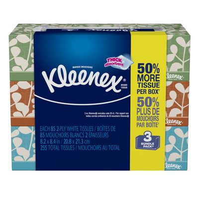 Kleenex Everyday Facial Tissues, Low Count Flat, 85 ct, 3 Pack