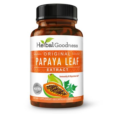 Herbal Goodness Papaya Leaf Extract Digestive Enzymes - 10X Strength 60/600mg Veg Capsules- Blood Platelet, Bone Marrow & Spleen Support, Immune Gut & Super Digestive Health - Made in USA