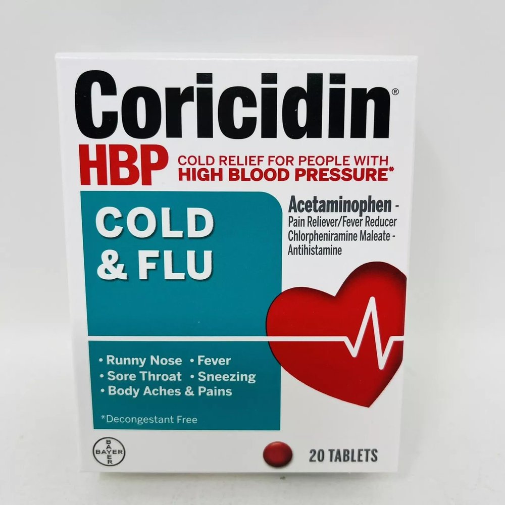 Coricidin HBP Cold & Flu Tablets, 20 ea (Pack of 2)