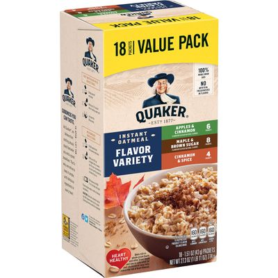 Quaker Instant Oatmeal, Variety Value Pack, 18 Count