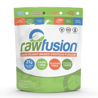Rawfusion 4lbs- Raw Plant Based Protein Powder, Natural Chocolate - 21g of Protein, Vegan, Low Net Carbs, Gluten Free, Lactose Free, Soy Free, Non-GMO.