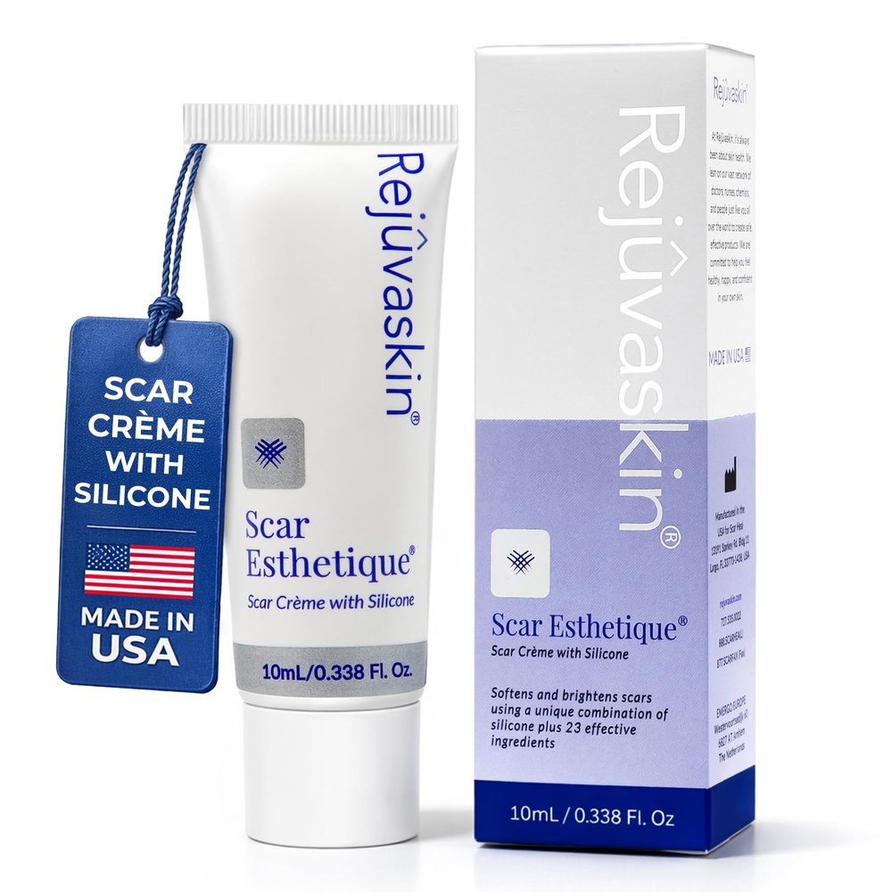 Rejuvaskin Scar Esthetique Scar Cream with Silicone, Reduces the Appearance of Surgical Scars, Burns, Stretch Marks, Keloids & Acne Scars, 10ml/0.338 Oz