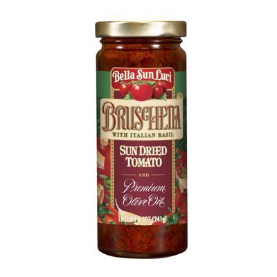 Bella Sun Luci Bruschetta with Italian Basil & Sun-Dried Tomatoes, Extra Virgin Olive Oil Spread for Bread, Pasta & Chicken, 8.5 oz