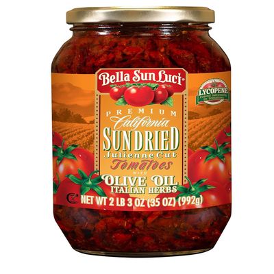 Bella Sun Luci Sun Dried Tomatoes Julienne Cut in Olive Oil, 35Oz Glass Jar, Mediterranean Italian Style Sun-Ripened Tomatoes, Kosher, Vegan, Gluten-Free, Premium Pantry Ingredient for Pasta, Pizza & Salads