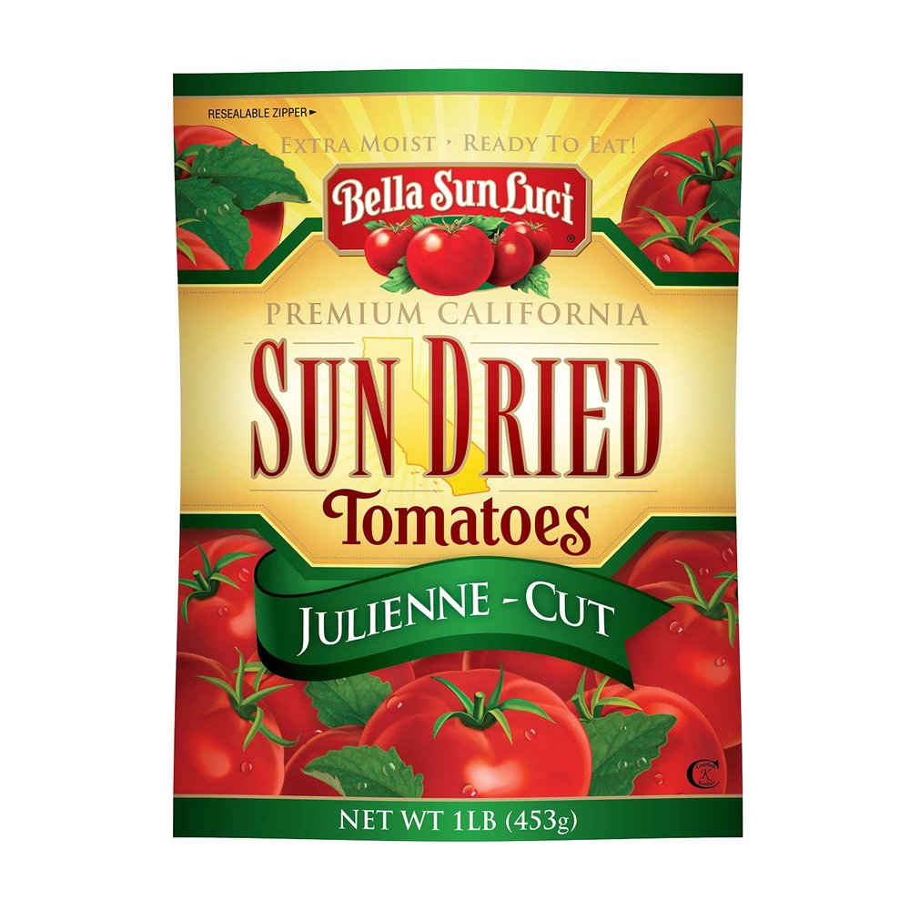 Bella Sun Luci Sun Dried Tomatoes Julienne Cut, Mediterranean Style Sun-Ripened Tomatoes, Kosher, Vegan, Gluten-Free, Premium Ingredient for Pasta, Pizza, Salads, Sandwiches & Appetizers
