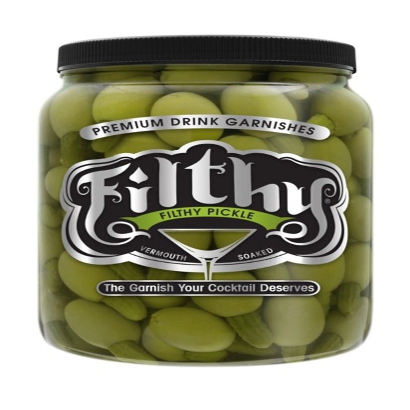 Filthy Pickle Stuffed Olive - Great flavor balance. Smooth, refined Olive and brine flavor with just enough salinity to make it mouth-watering. - 64oz PET Container