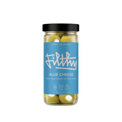 Filthy Blue Cheese Stuffed Olives, Premium Cocktail Garnish, Blue Cheese Stuffed Olives, Naturally Cured Queen Olives Stuffed With Real Wisconsin Blue Cheese for Martinis, 8.5 Oz Jar, 14 Olives