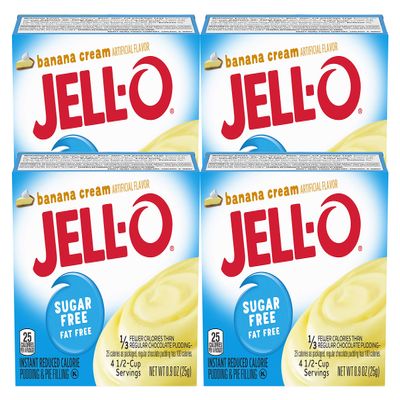 Jell-O Instant Pudding & Pie Filling Mix, Banana Cream Flavored, Sugar Free, Fat Free, Reduced Calorie, 0.9 oz (Pack of 4)