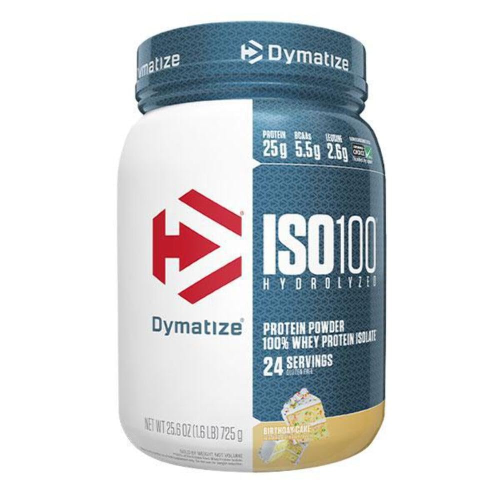 Dymatize ISO 100 Whey Protein Powder with 25g of Hydrolyzed 100% Whey Isolate, Gluten Free, Fast Digesting, Birthday Cake, 1.6 Pound